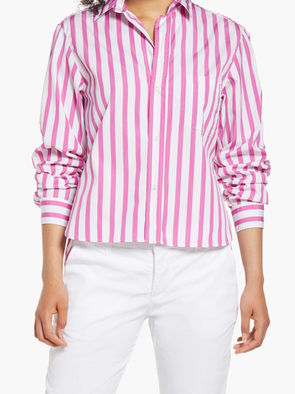 FRANK & EILEEN Silvio Stripe Cotton Button-up Shirt In Miami Pink Stripe Size S